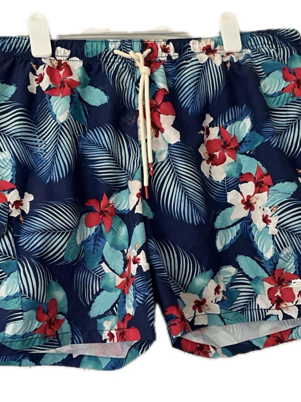 Tommy Bahama Navy Floral Leaf Hybrid Swim Trunks
